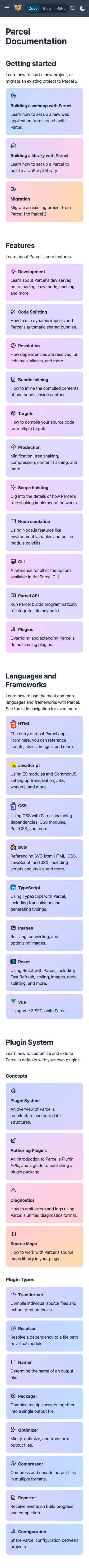 Parceljs — Docs - mobile full page