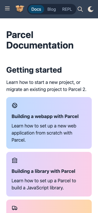Parceljs — Docs - mobile