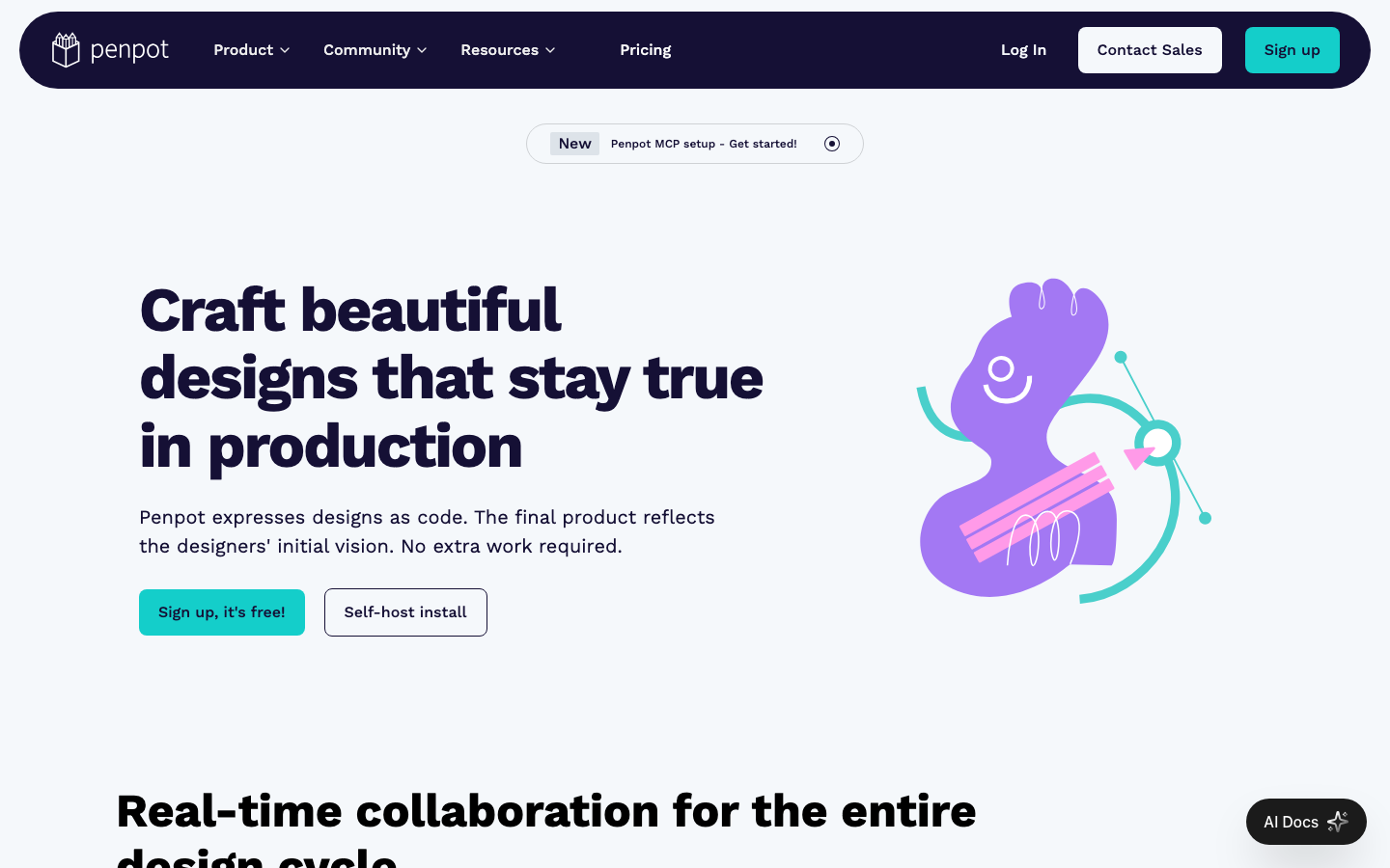 The page utilizes a dark, minimal aesthetic with a strong emphasis on typography and clear visual hierarchy. The layout features distinct sections separated by whitespace, creating a sense of order and functionality. The overall mood is serious and professional.  ·  dark saas, minimalist design, developer tools, design system, penpot ui, tech website, dark mode ui