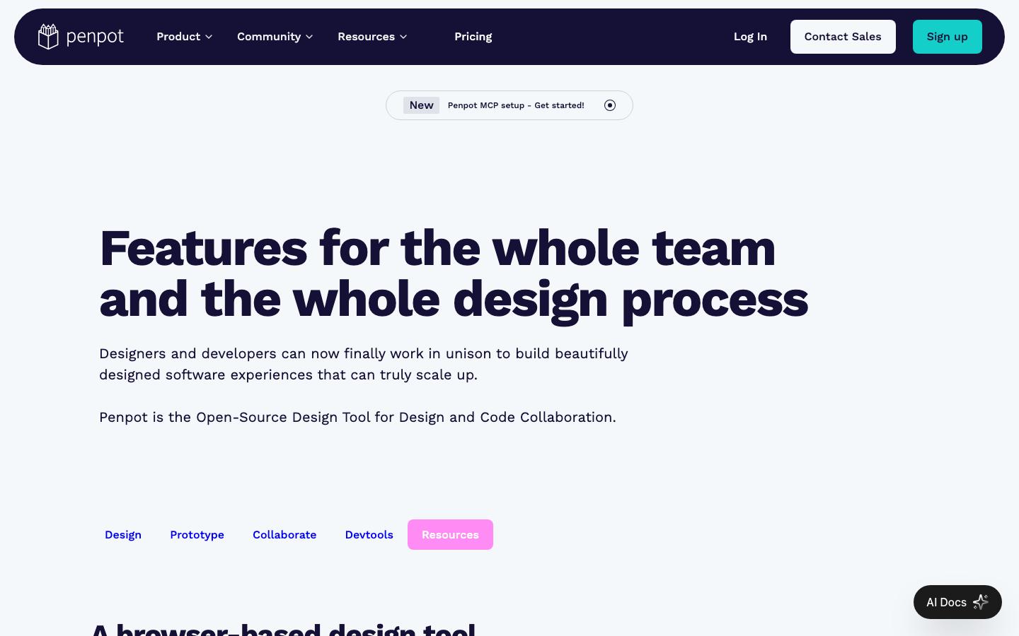 The page utilizes a dark, minimal aesthetic with a strong emphasis on typography and clear visual hierarchy. The layout features distinct sections separated by whitespace, creating a sense of order and functionality. The overall mood is serious and professional. · dark saas, minimalist design, developer tools, design system, penpot ui, tech website, dark mode ui