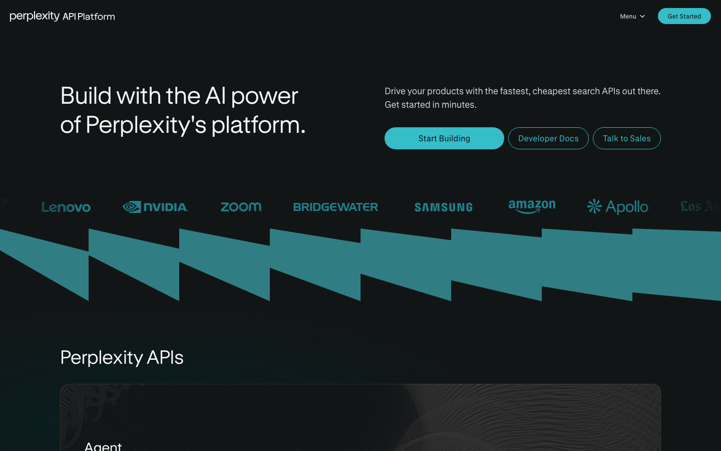 The page prioritizes a clean, functional interface with a focus on search functionality. Typography is clean and legible, with a dark color palette emphasizing clarity and reducing visual noise. · ai search, perplexity ai, dark interface, minimal ai, search tool, developer ai, ai platform, search modes