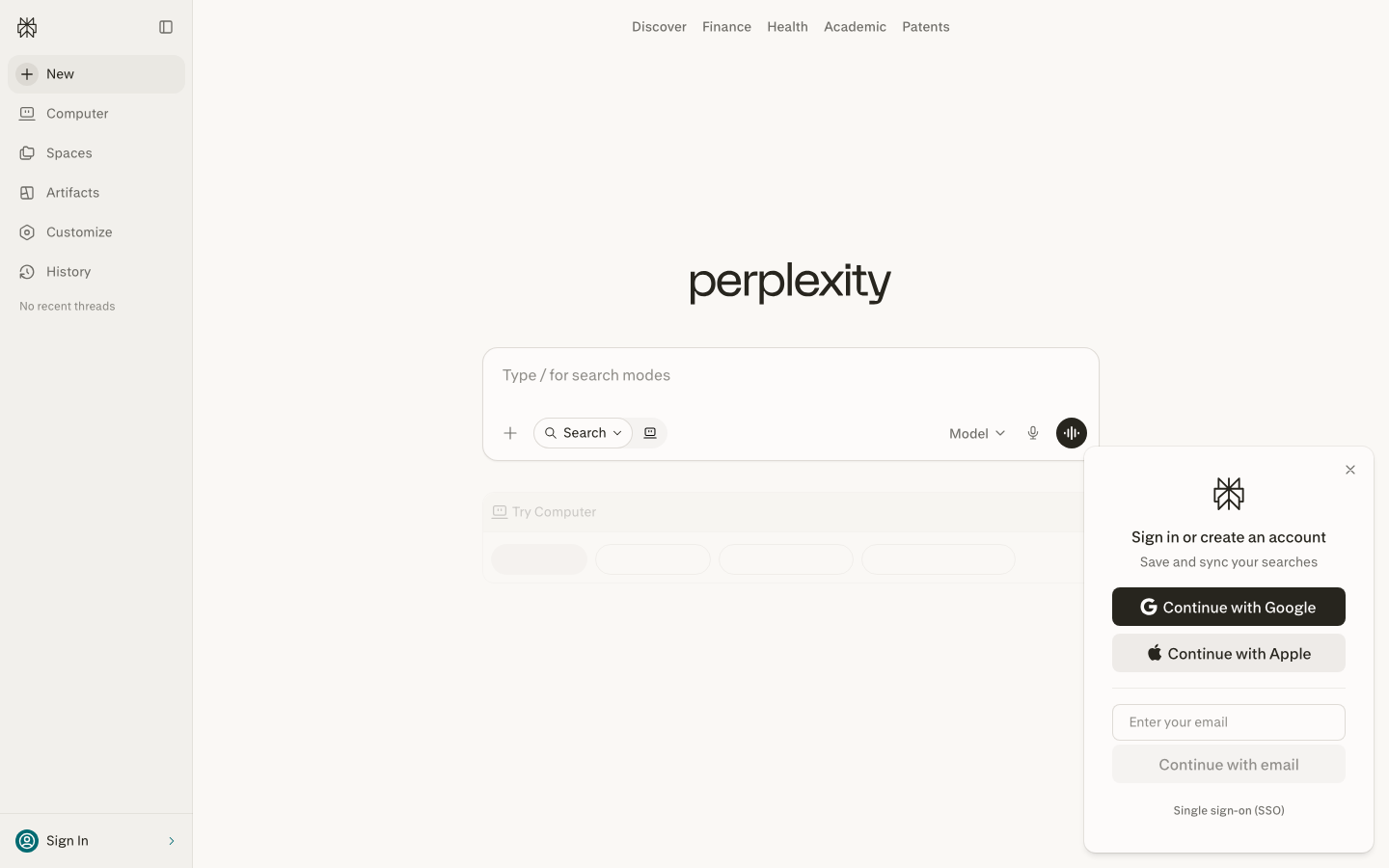 Perplexity - full page scroll