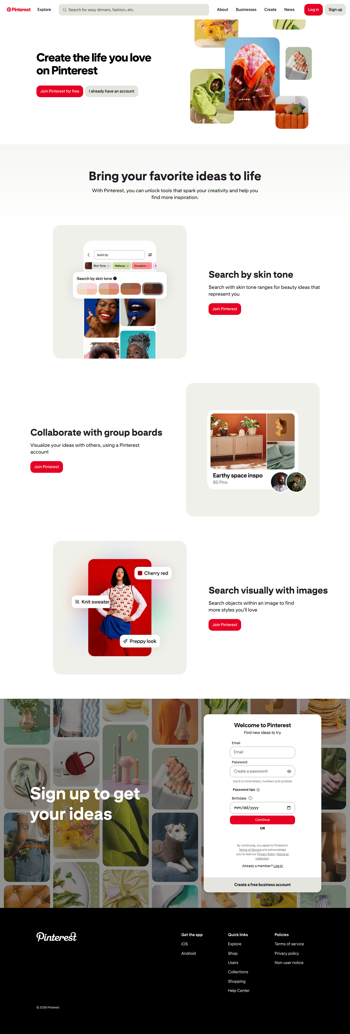 Pinterest - full page scroll