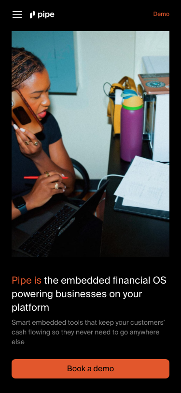 Pipe | Embedded Financial Solutions - mobile full page