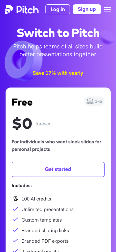 Pitch — Pricing - mobile
