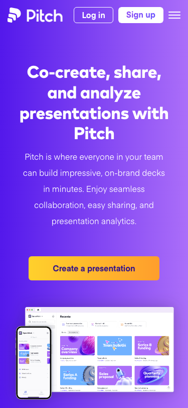 Pitch — Features - mobile