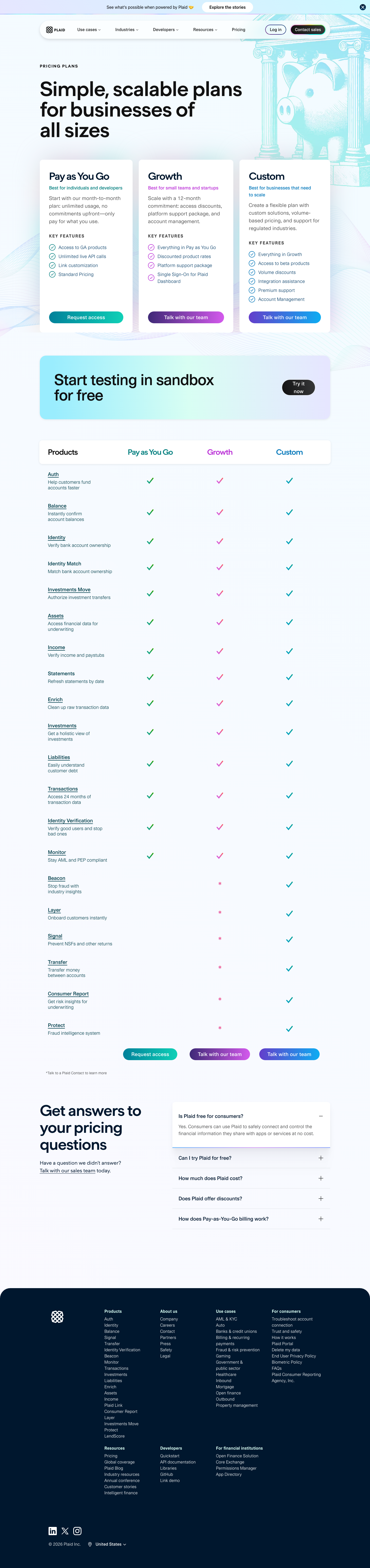 Plaid — Pricing - full page scroll