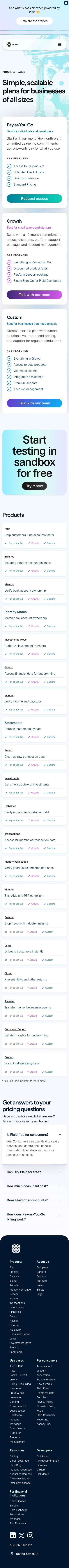 Plaid — Pricing - mobile full page
