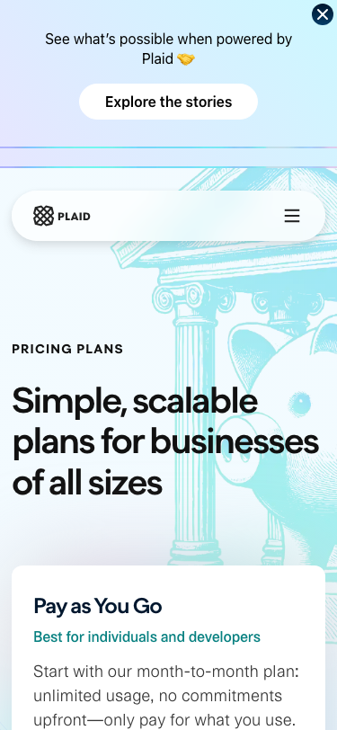 Plaid — Pricing - mobile