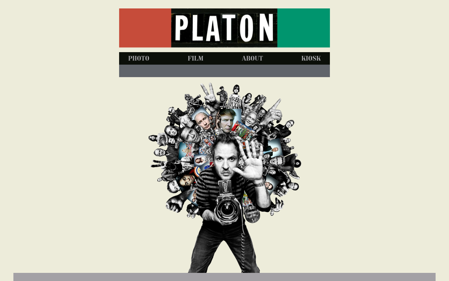 The page uses a dense collage of portraits to create a visually arresting hero. The black and white palette and overlapping images evoke a sense of raw energy and a celebration of individual expression. Typography is minimal, allowing the visual impact to dominate. · platon photo, portrait agency, photo portfolio, black and white portraits, collage hero, editorial photography, maximalist design, photo website