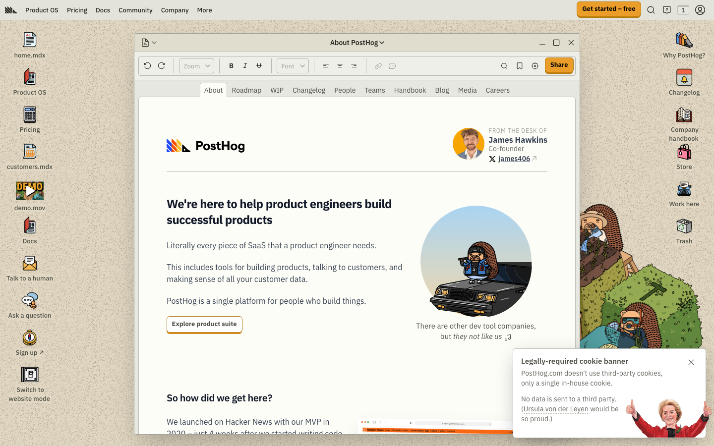 The layout prioritizes clarity and functionality with a clean, grid-based structure. The use of whitespace and straightforward typography creates a sense of precision and efficiency, typical of developer tools. · developer tools, saas landing page, product analytics, technical website, minimalist design, data platform, posthog, analytics platform, product development