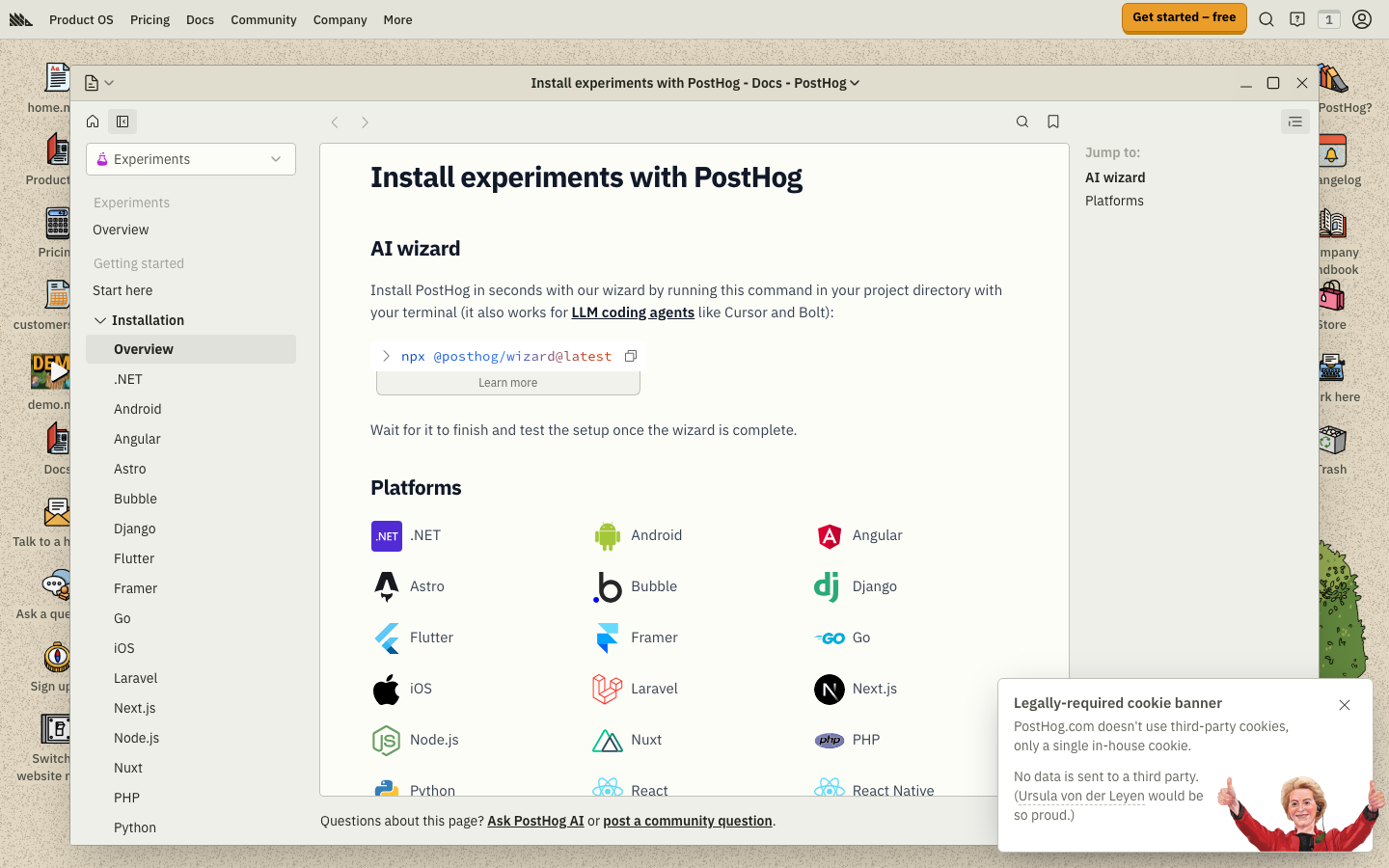Posthog — Docs - full page scroll