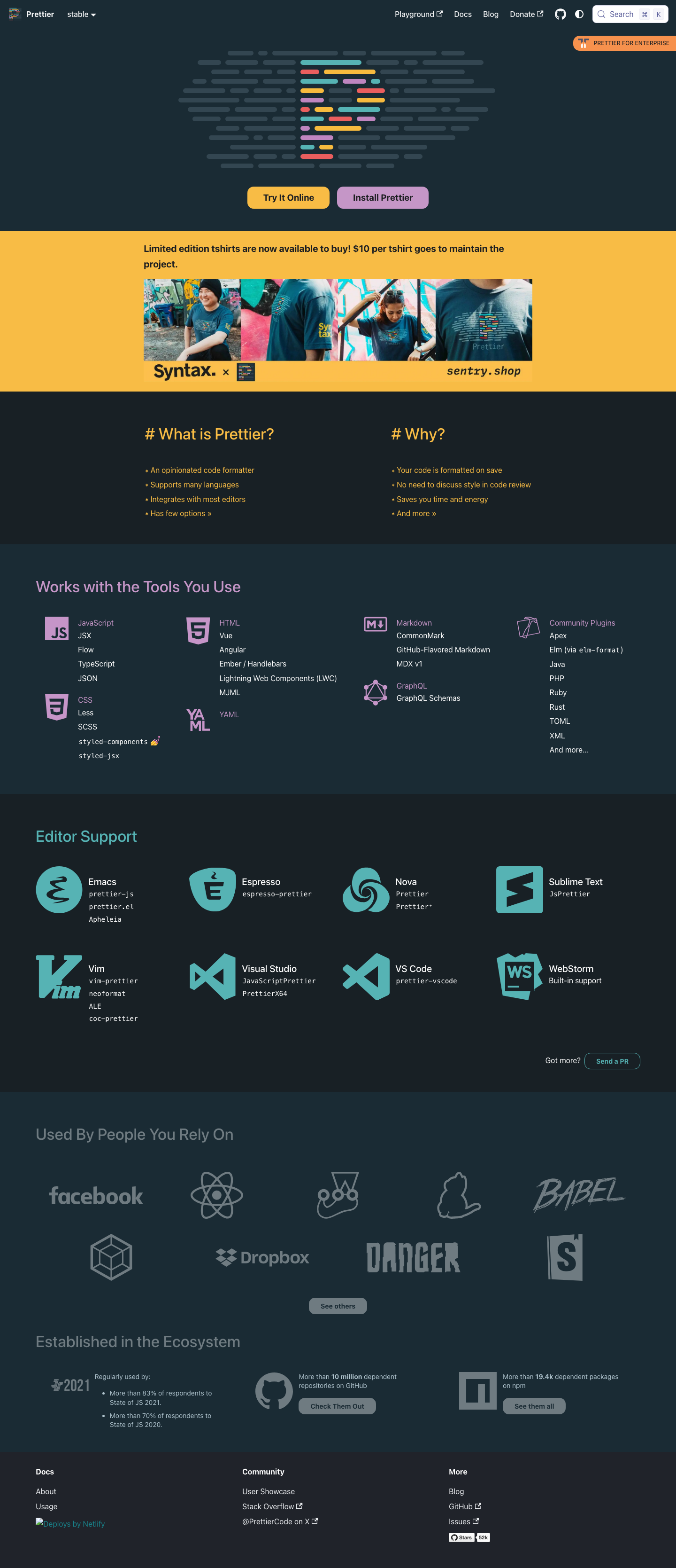 Prettier - full page scroll