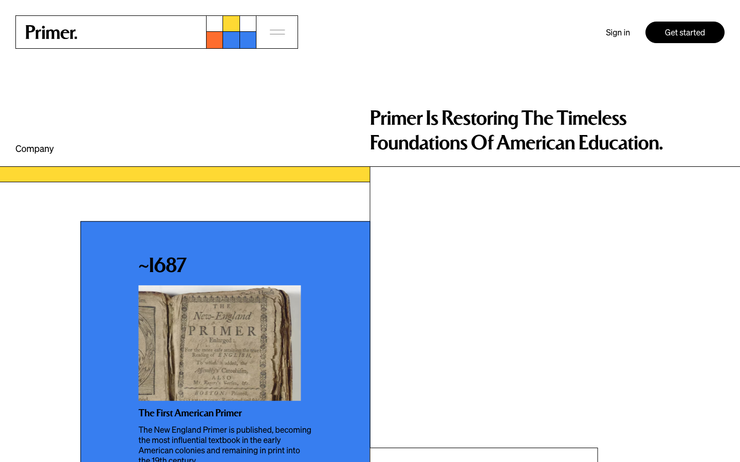 A high-contrast editorial layout utilizing a strict grid, heavy sans-serif typography, and bold primary color blocks to anchor historical content. · editorial education site, swiss style layout, high contrast grid, modern academic design, bold primary colors