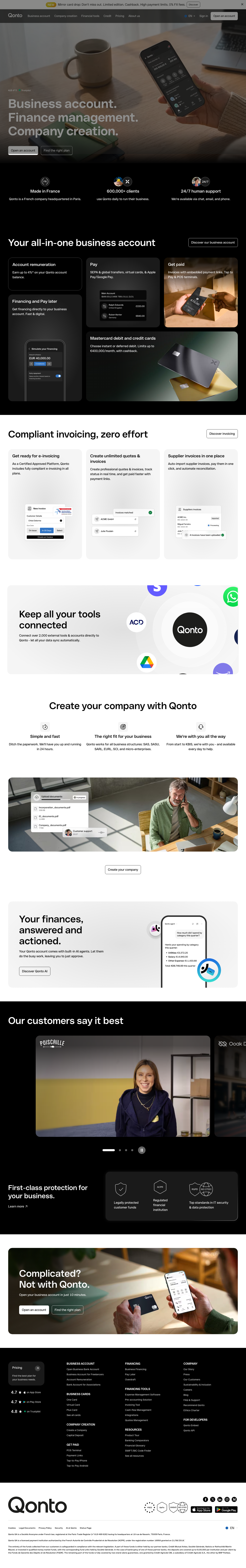 Manage all your finances from your Qonto business account - full page scroll