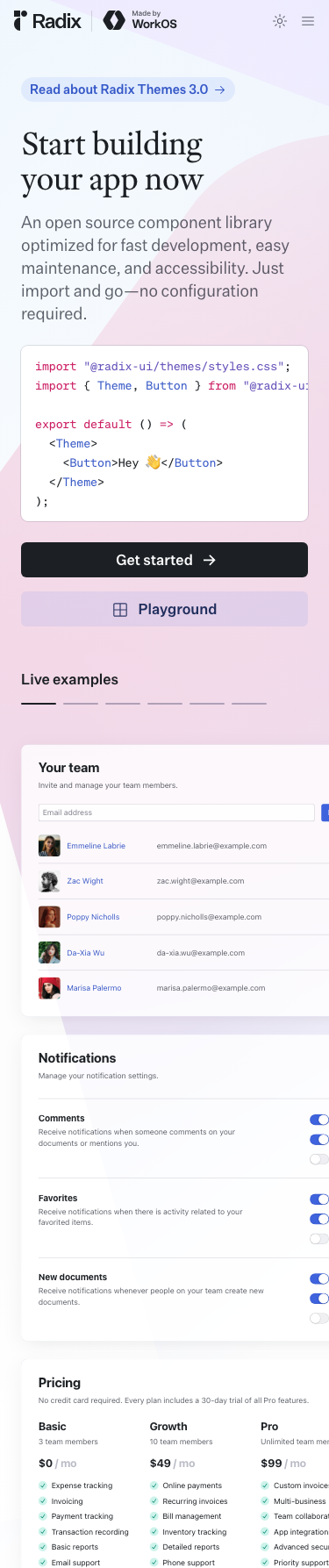Radix Ui - mobile full page