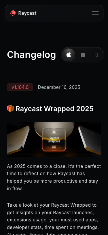 Raycast — Changelog - mobile