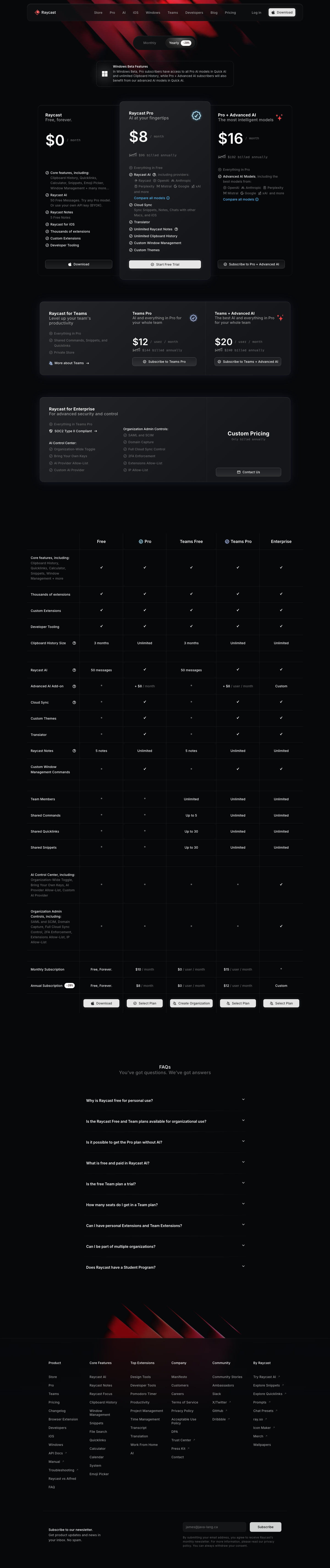 Raycast — Pricing - full page scroll