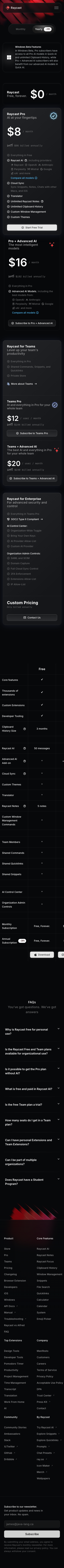 Raycast — Pricing - mobile full page