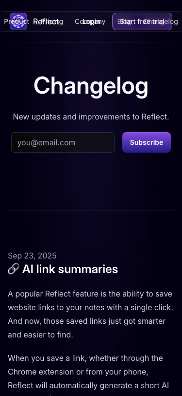 Reflect — Changelog - mobile