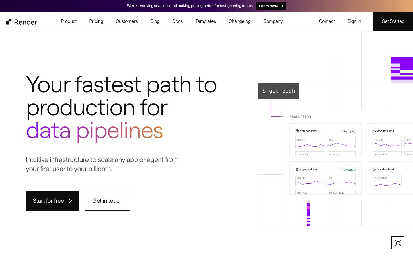 The page uses a stark, dark color palette with a focus on typography and a clear, hierarchical structure. The layout is clean and functional, prioritizing information delivery over visual embellishment. It feels like a documentation or tool-focused website. · developer tools, saas pricing, cloud infrastructure, production pipeline, technical website, dark ui, render platform, ai infrastructure, developer platform