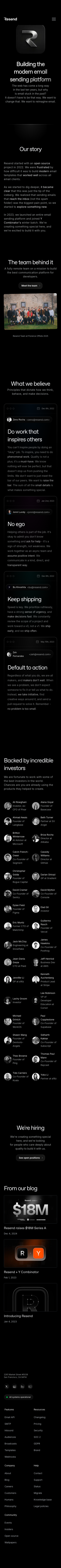 Resend — About - mobile full page