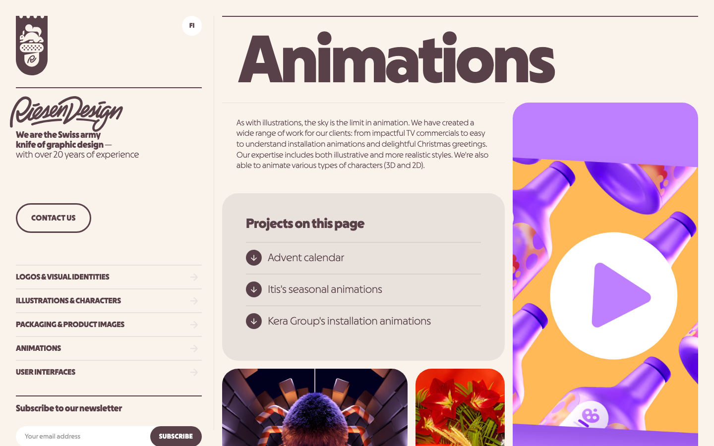 A clean, asymmetric layout featuring a fixed left-hand navigation rail and a spacious right-hand content area. The design balances rigid Swiss-inspired typography with soft, rounded containers and vibrant 3D imagery. · swiss design agency, sidebar navigation, minimalist portfolio, asymmetric layout, creative studio web design