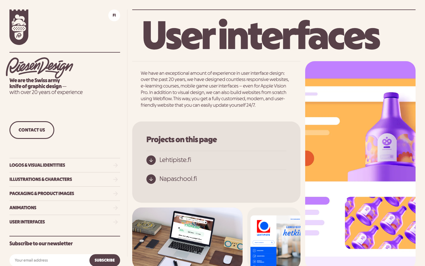 A clean, asymmetric layout featuring a fixed left-hand navigation rail and a fluid right-hand content area. The design balances heavy, rounded typography with soft pastel backgrounds and rounded corners.  ·  swiss design agency, sidebar navigation, pastel portfolio, rounded typography, minimalist ui showcase