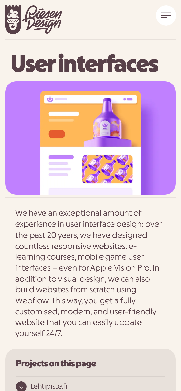 Riesen Design · Features - mobile