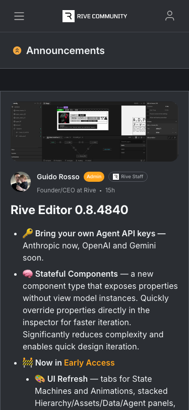 Rive — Changelog - mobile full page
