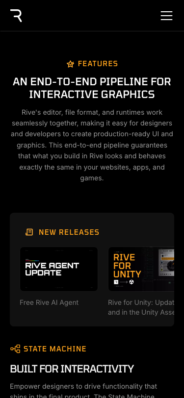Rive — Features - mobile