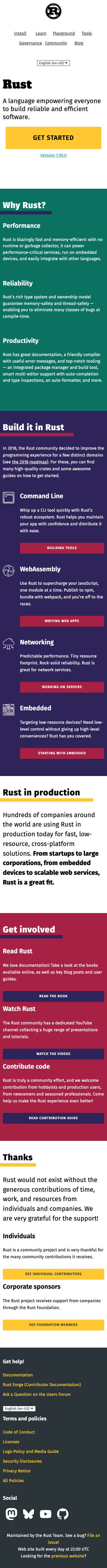 Rust Lang - mobile full page