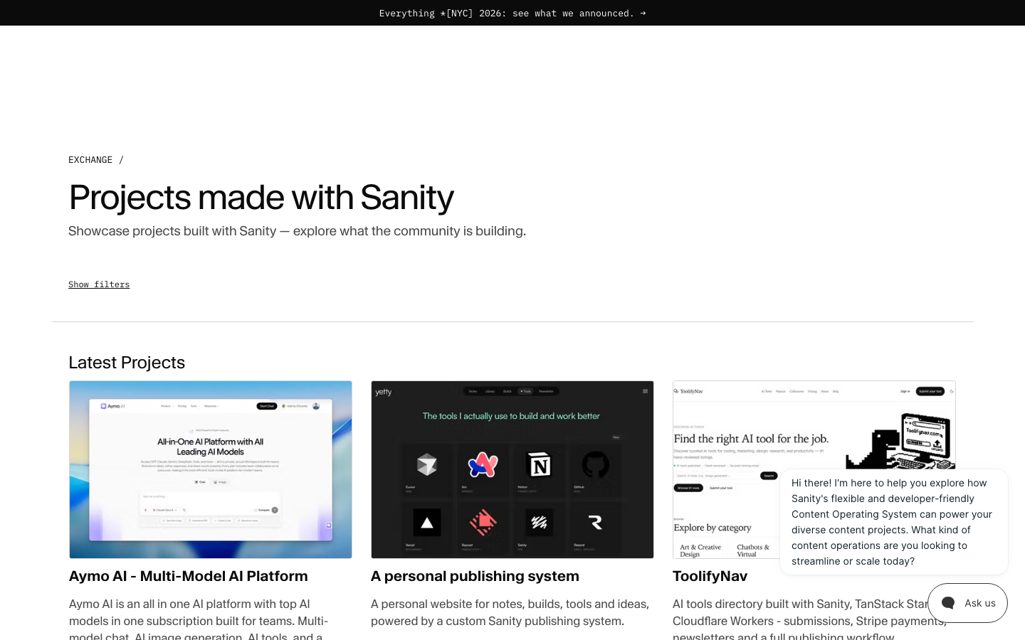 Sanity · Projects - full page scroll