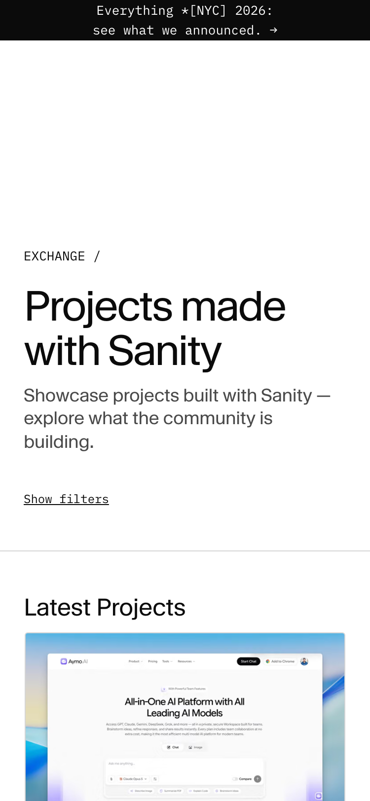 Sanity · Projects - mobile full page