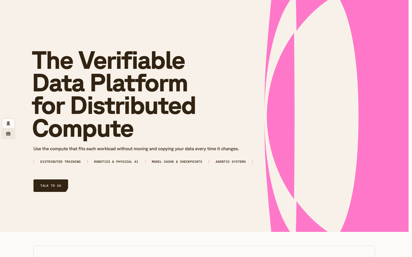 High-contrast composition featuring heavy sans-serif typography against a cream background, balanced by a bold pink geometric abstract shape on the right.  ·  ai infrastructure hero, swiss style saas, bold typography landing page, high contrast geometric design, developer tool hero