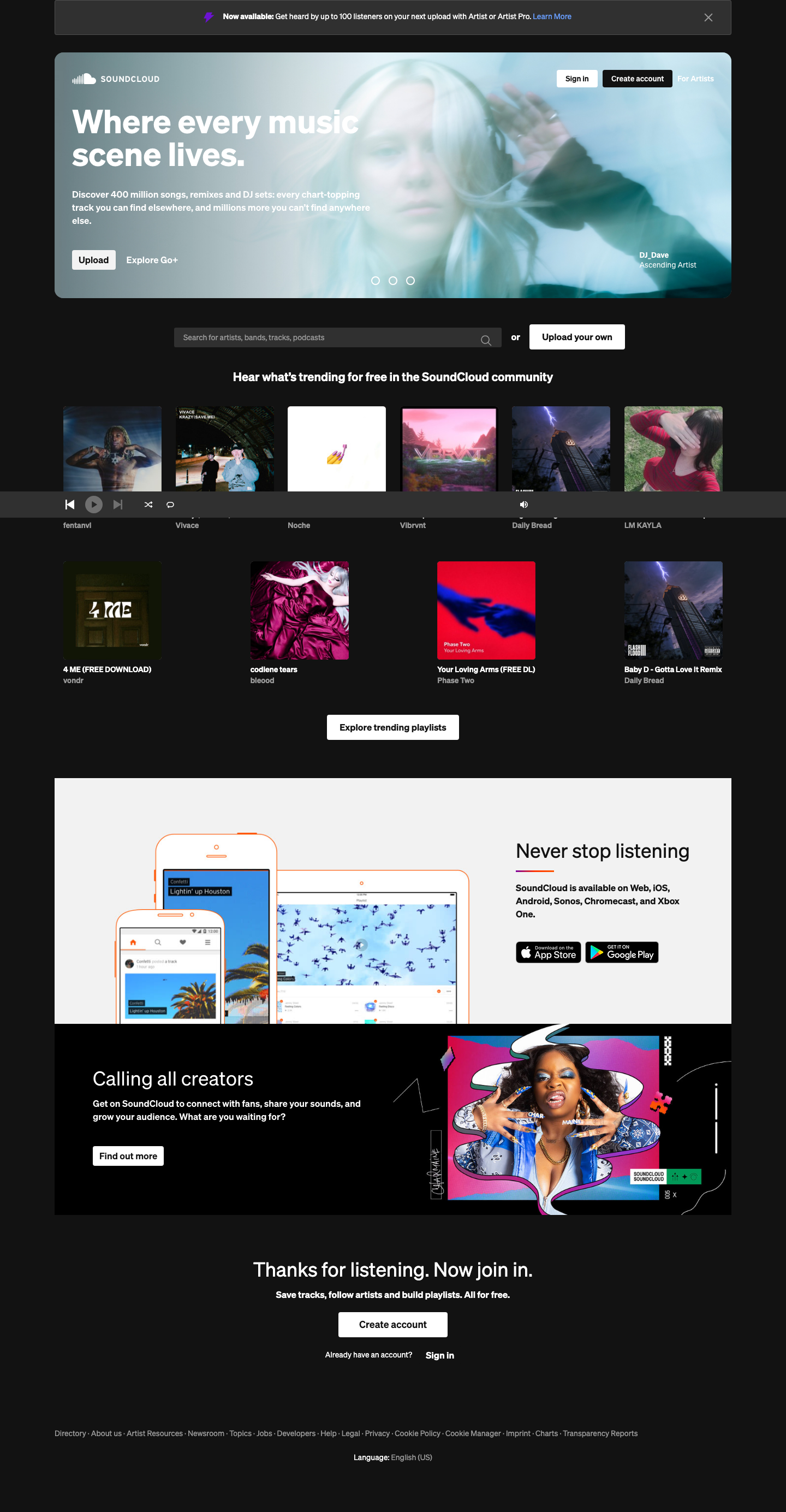 Soundcloud - full page scroll