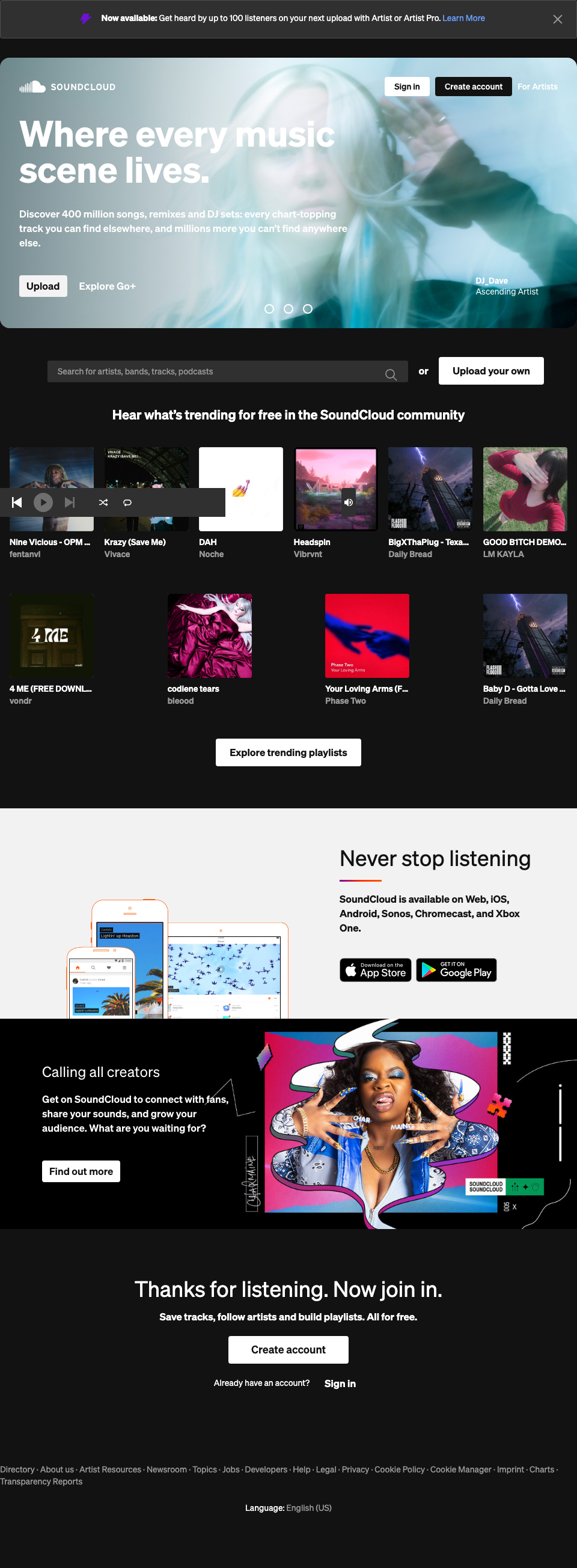 Soundcloud - mobile full page