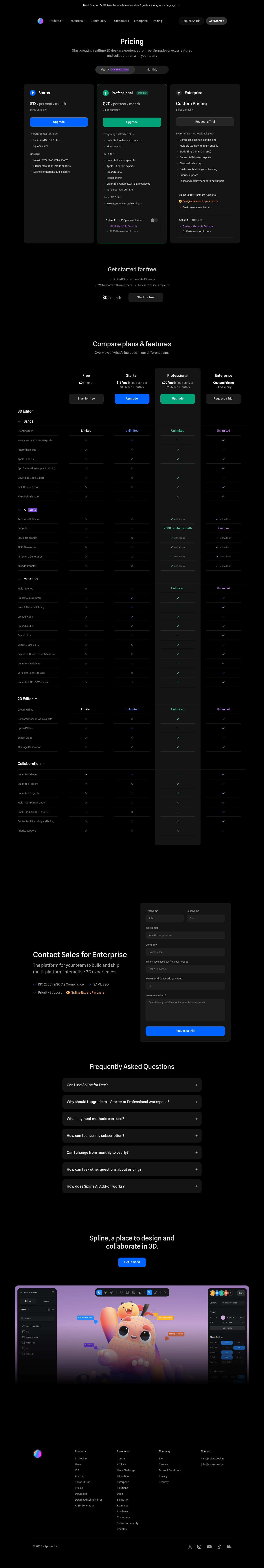 Spline — Pricing - full page scroll