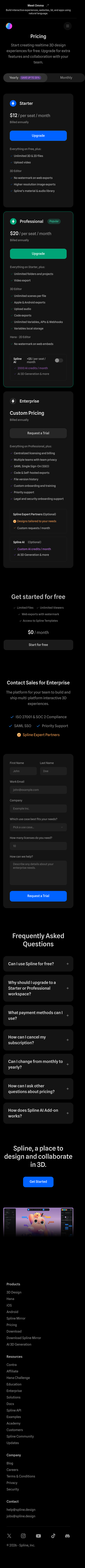 Spline — Pricing - mobile full page