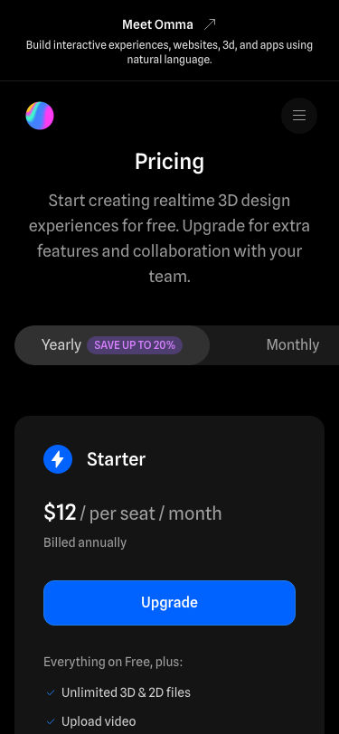 Spline — Pricing - mobile