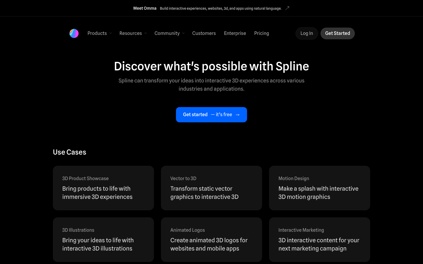 The layout utilizes a dynamic arrangement of geometric shapes and text blocks, creating a sense of depth and movement. The color palette is predominantly dark with vibrant accents, emphasizing a modern, tech-forward aesthetic. · design platform, 3d design, interactive experiences, web design, no-code, spline, creative tools