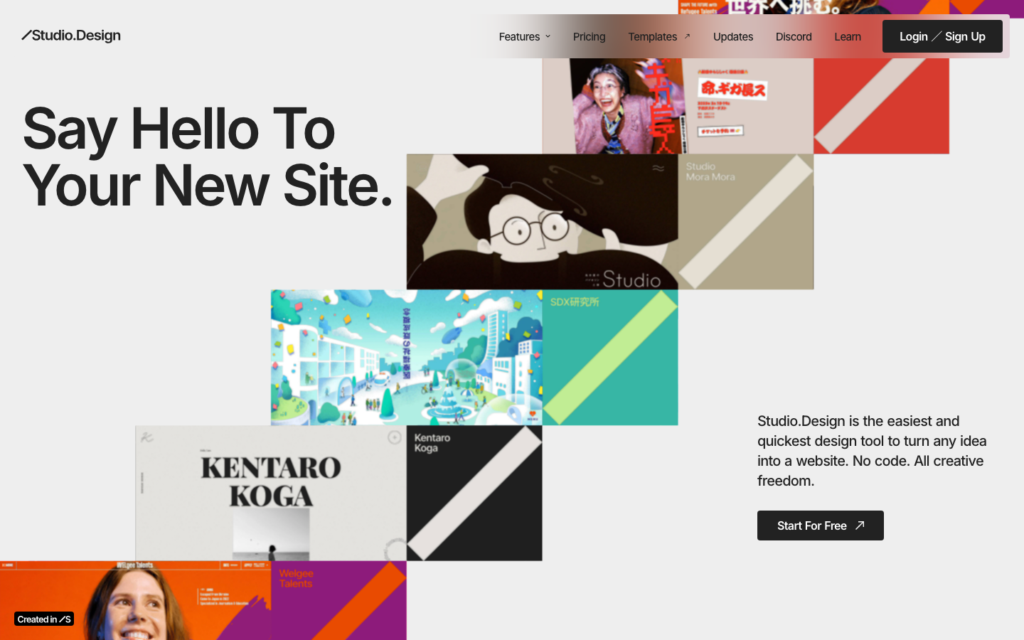 Studio - The layout prioritizes visual variety through distinct blocks of content, employing a clean typographic hierarchy and ample white space. The overall feel is sophisticated and understated, emphasizing clarity and thoughtful presentation.  ·  design studio portfolio, minimalist agency website, bento grid layout, swiss style design, clean website design, portfolio grid, studio website, modern design, creative agency, website template