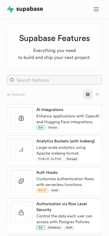 Supabase — Features - mobile