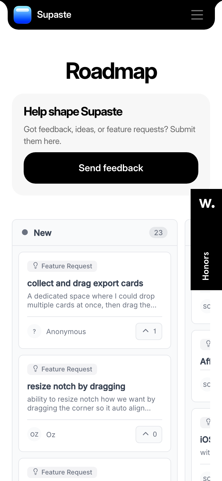 Supaste · Roadmap - mobile