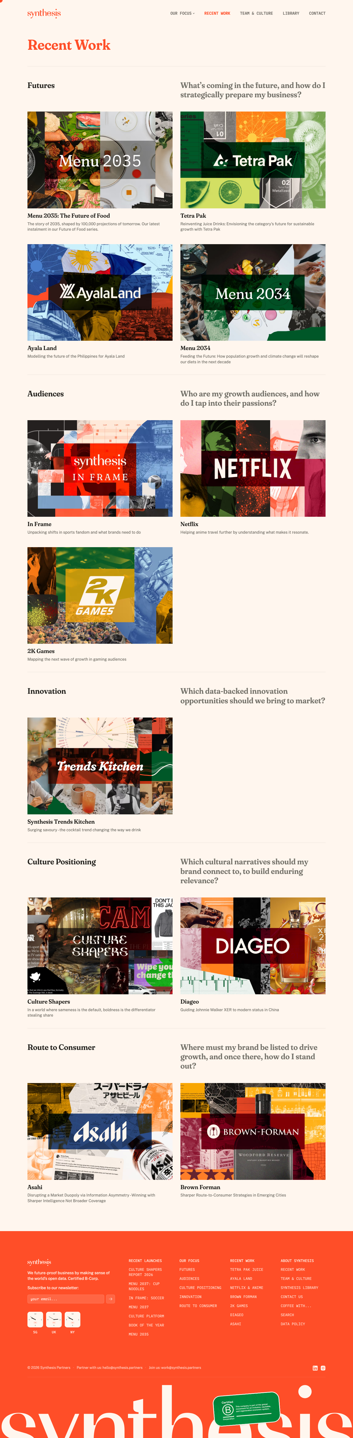Synthesis · Recent Work - full page scroll