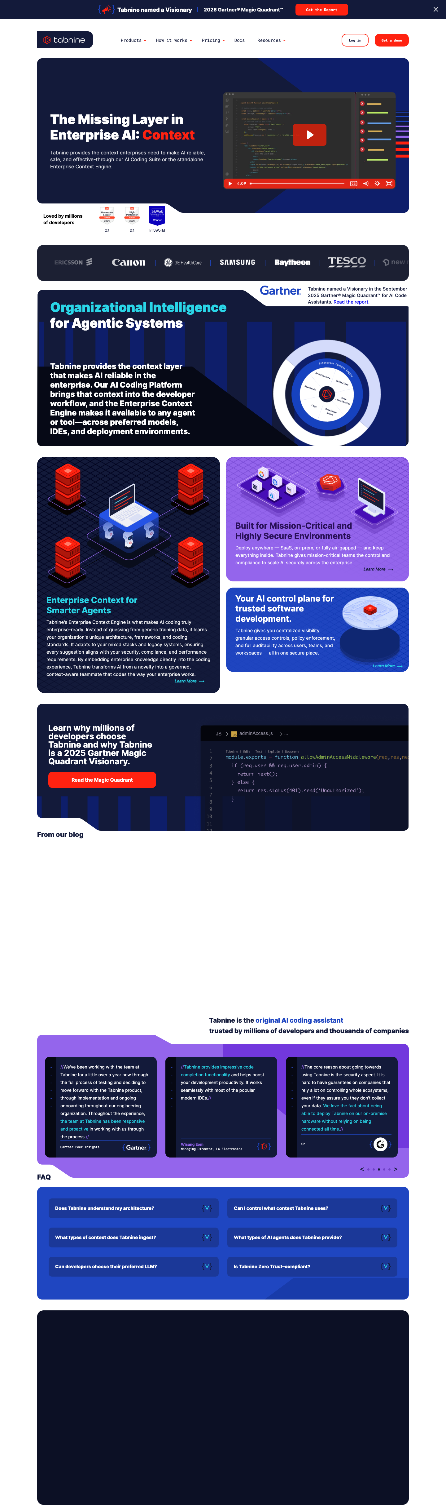 Tabnine AI Code Assistant | Smarter AI Coding Agents. Total Enterprise Control. - full page scroll