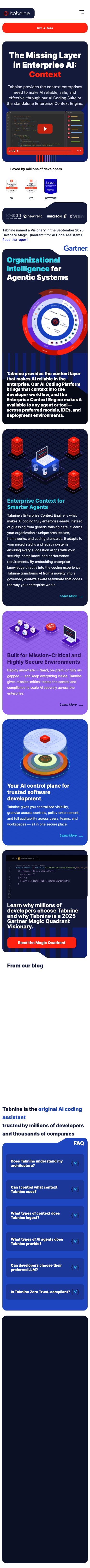 Tabnine AI Code Assistant | Smarter AI Coding Agents. Total Enterprise Control. - mobile full page