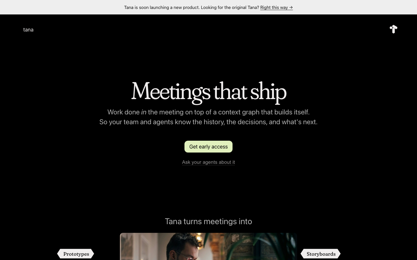 The page uses a stark black background with crisp white typography, creating a sense of clarity and focus. The layout is split, with a prominent hero section and a preview of features below. The overall impression is clean and functional. · dark saas landing, minimalist dark website, technical website design, split screen hero, black and white design, saas product page, developer tools website