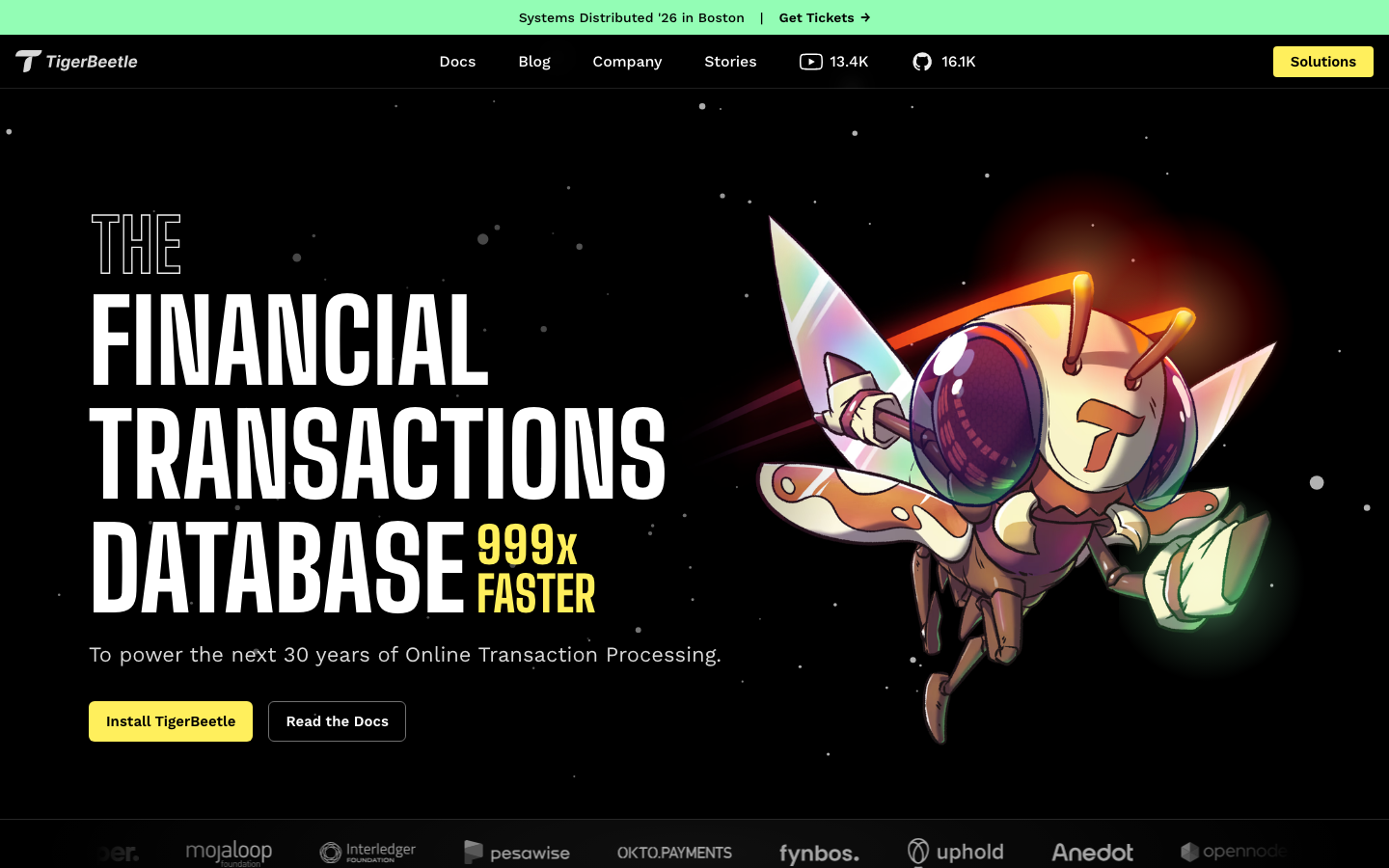 TigerBeetle - The financial transactions database to power the next 30 years of Online Transaction Processing.  ·  dark-mode, playful, futurist, fintech, developer-tools, saas, hero-fullbleed, hero-with-cta, logo-cloud