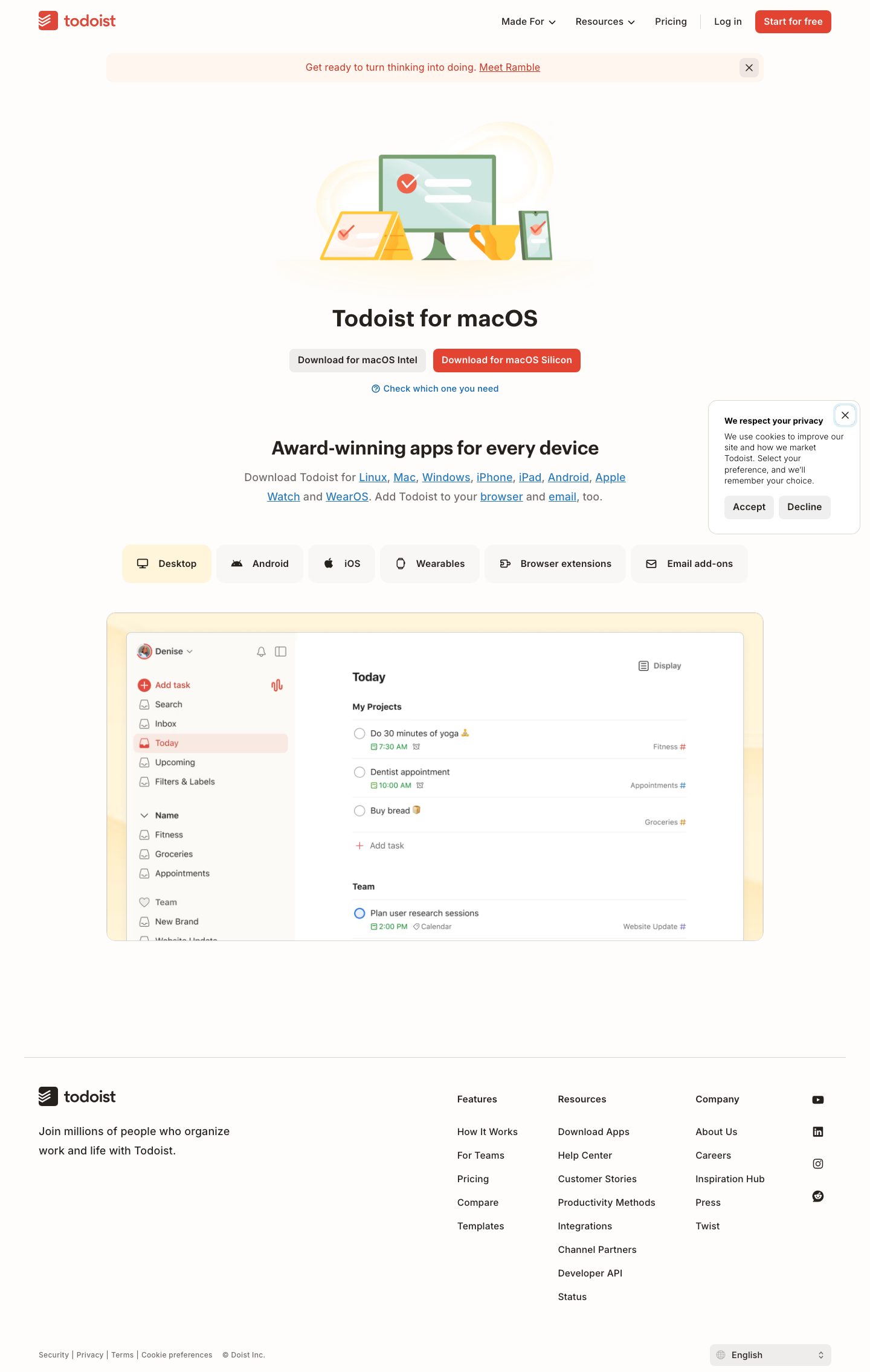 Todoist - full page scroll